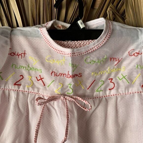 Vintage Kids's Polka Dot Pants Set Red 3T Puff Sleeves Embroidered Numbers - Picture 4 of 8